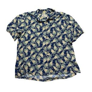 Tori Richard Navy Pineapple Print Hawaiian Button Down Shirt Size 3XL